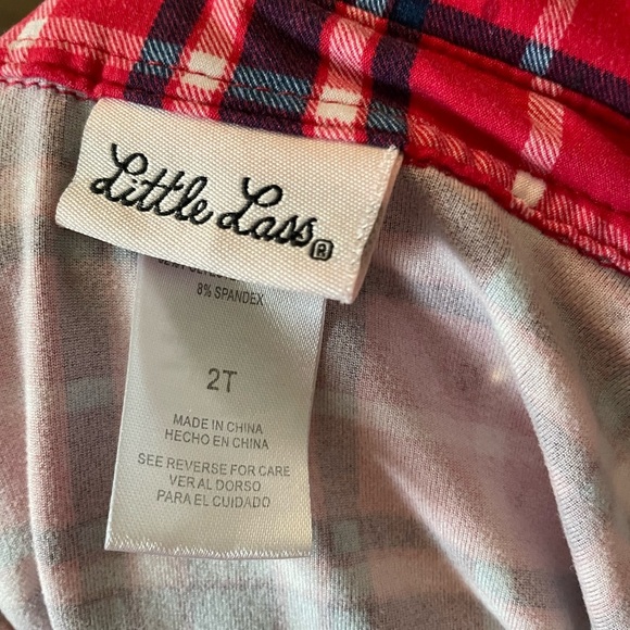 Little Lass Toddler Girls Red and Blue Sparkle Plaid Dress size 2T - Picture 4 of 4